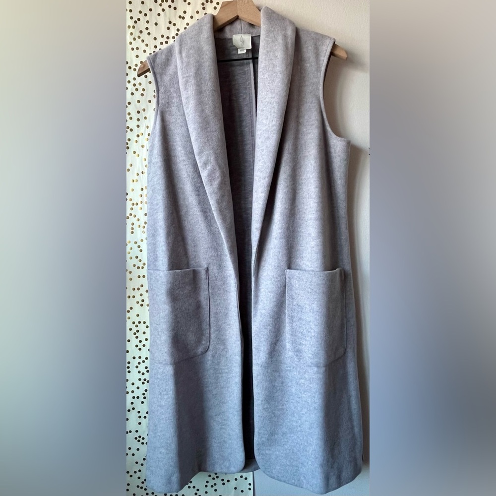 Joie Sleeveless Fleece Open Front Cardigan in Light Gray size Medium Comfy